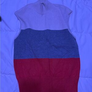 Sleeveless Colorblock Knit Vest - orange, gray& white